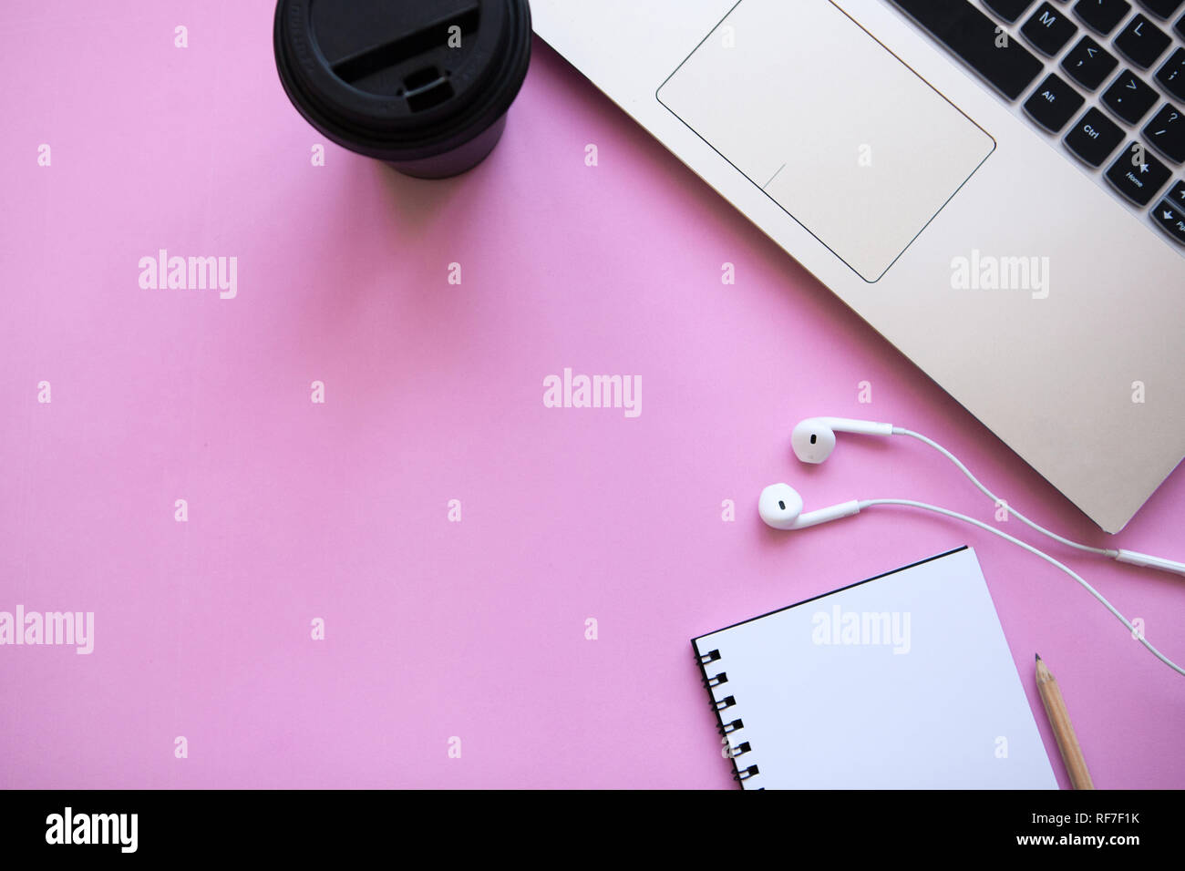 Workspace in a trendy pink color. Many different things including 