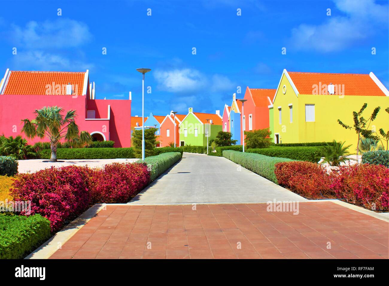 Kralendijk, Bonaire, Caribbean - February 22nd 2018: The colourful, newly built Courtyard Village tourist accommodation complex. Stock Photo
