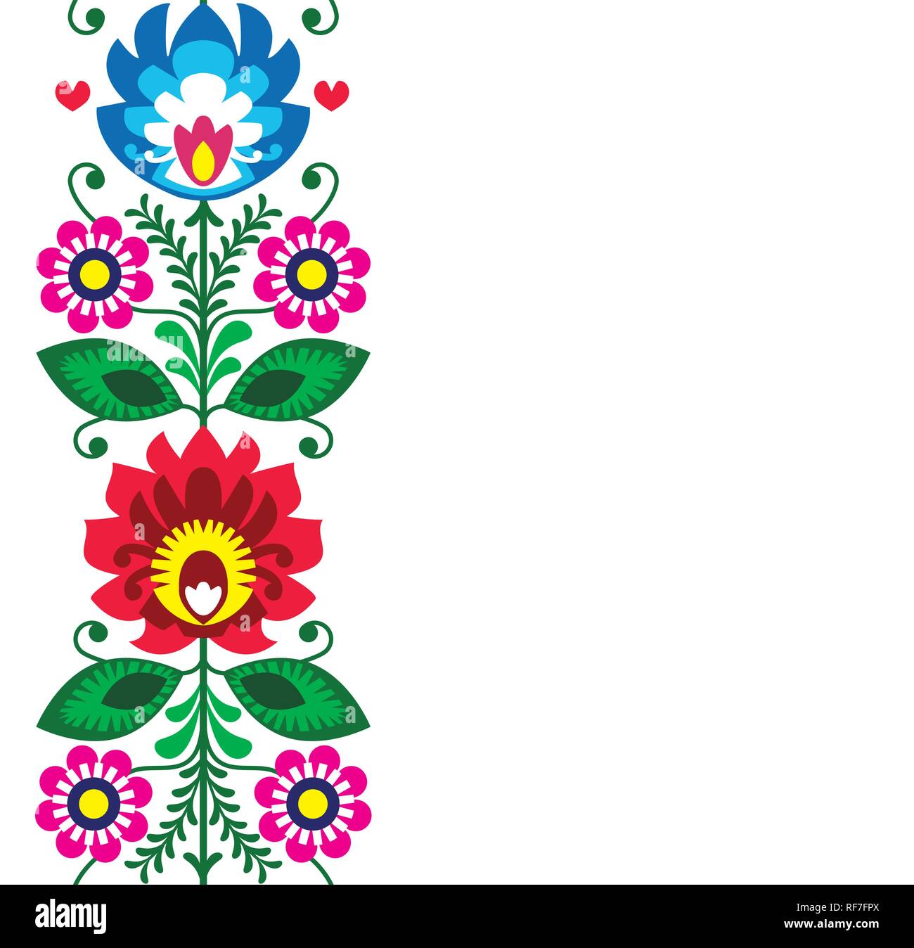 Folk art vector greeting card or invitation - Polish traditional pattern with flowers - Wycinanki Lowickie Stock Vector