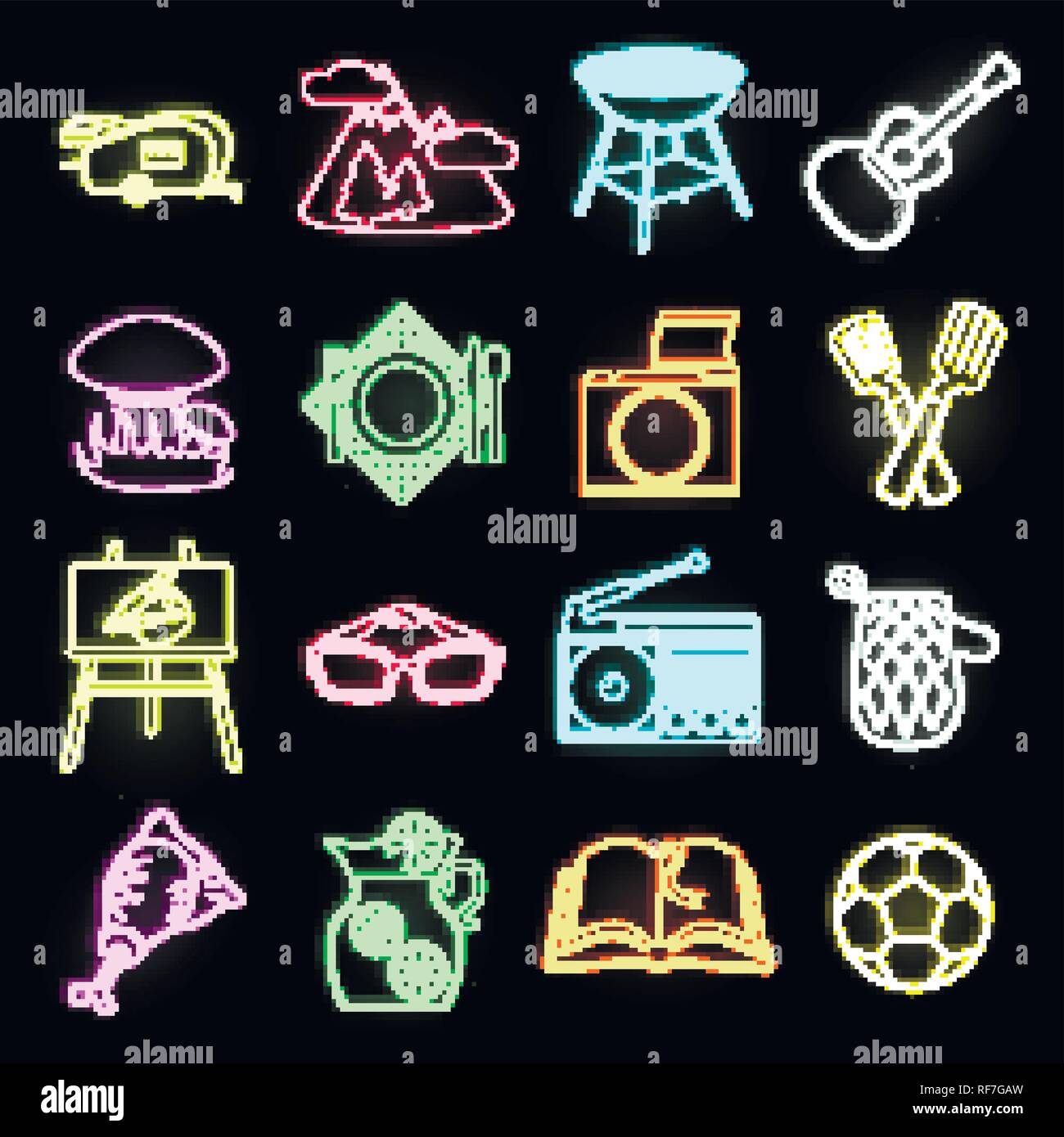 Picnic and equipment neon icons in set collection for design. Picnic in ...