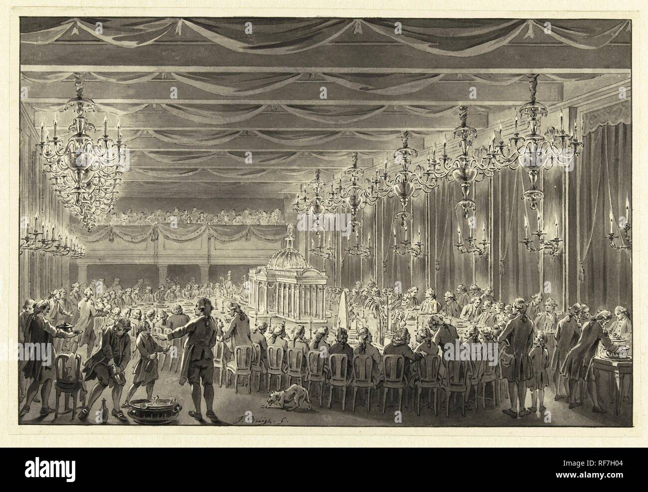 Alliance meal in Amsterdam, 1786. Draughtsman: Jacobus Buys (signed by artist). Dating: 1786. Place: Northern Netherlands. Measurements: h 175 mm × w 258 mm. Museum: Rijksmuseum, Amsterdam. Stock Photo