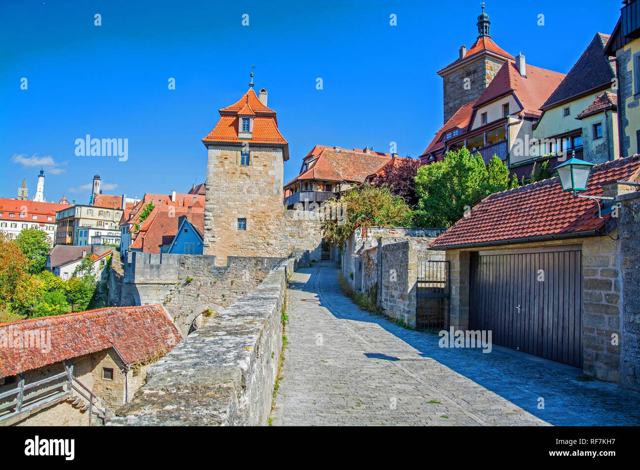 Rothenburg ob der Tauber is a central Frankish provincial town in the administrative district Ansbach in Bavaria., Rothenburg ob der Tauber ist eine m Stock Photo