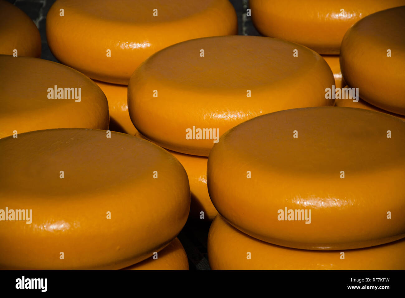 The cheese market in Alkmaar is biggest in the Netherlands with the traditional cheese bearers., Der Käsemarkt in Alkmaar ist der größte in den Nieder Stock Photo