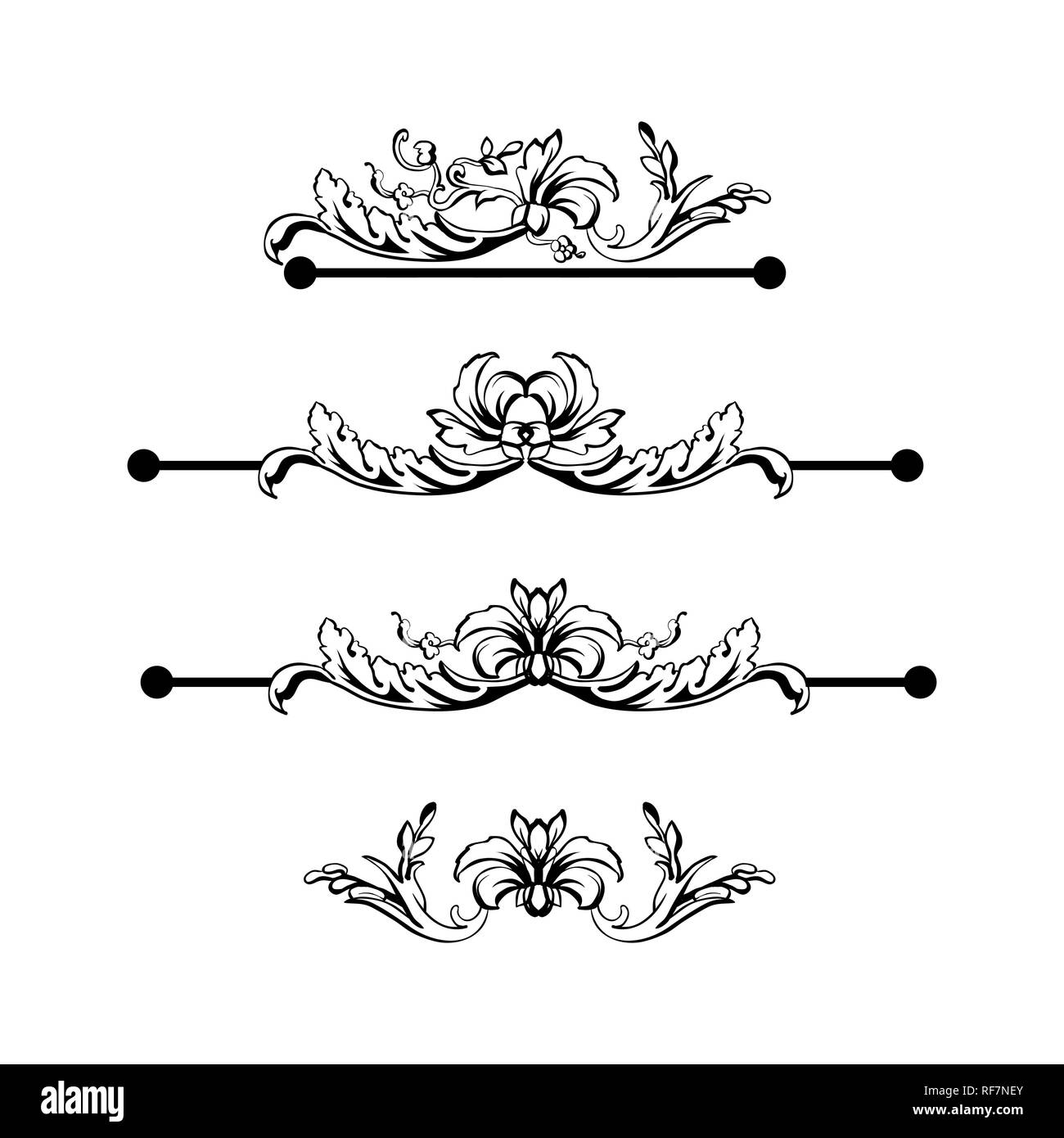 Flourish Vector Text Dividers Set Floral Vintage Calligraphic Embellishment Isolated Black Ornate Design Element Decorative Scrollwork Clipart Invitation Greeting Card Poster Filigree Decoration Stock Vector Image Art Alamy