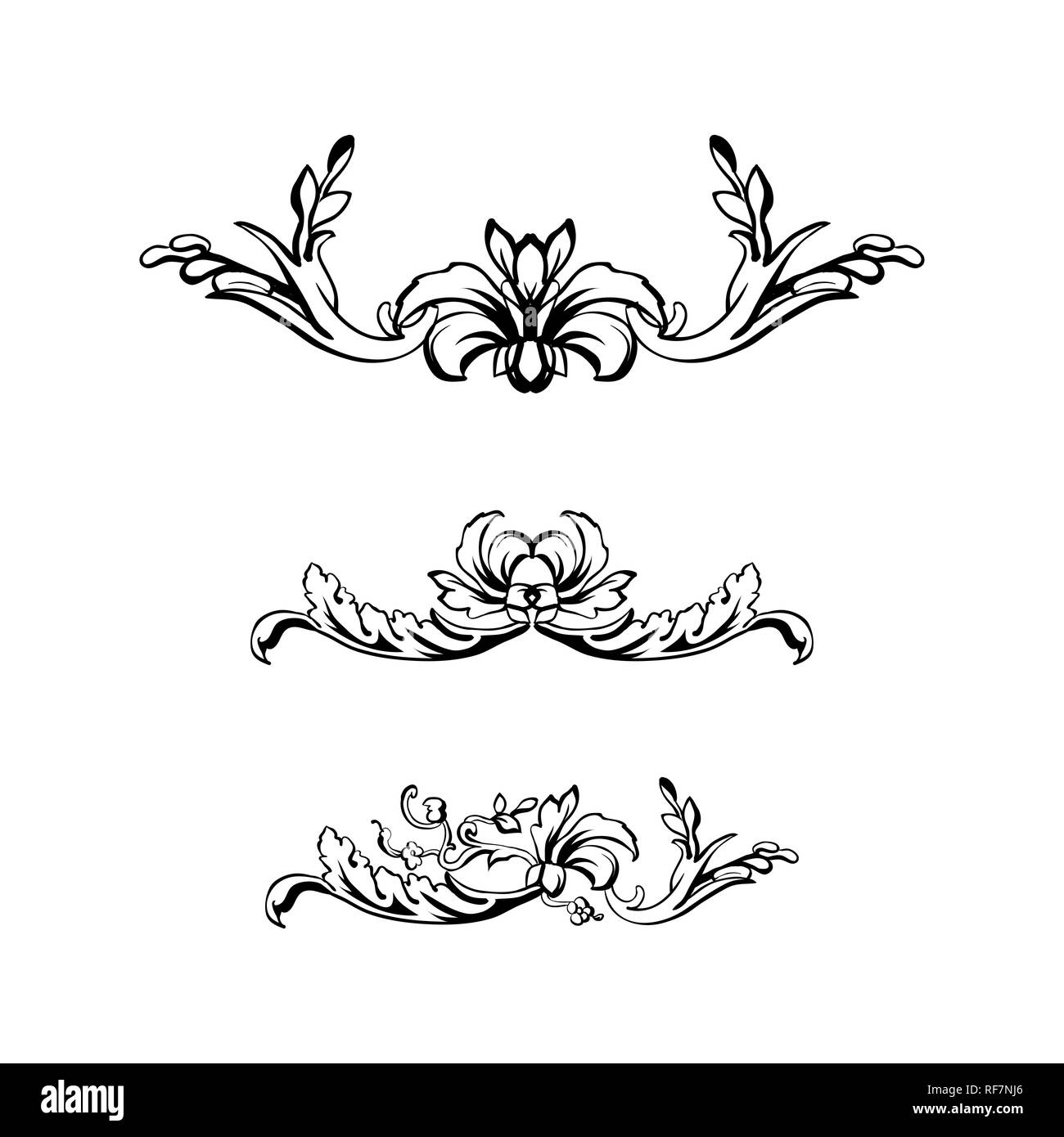 Flourish Vector Text Dividers Set Floral Vintage Calligraphic Embellishment Isolated Black Ornate Design Element Decorative Scrollwork Clipart Invitation Greeting Card Poster Filigree Decoration Stock Vector Image Art Alamy