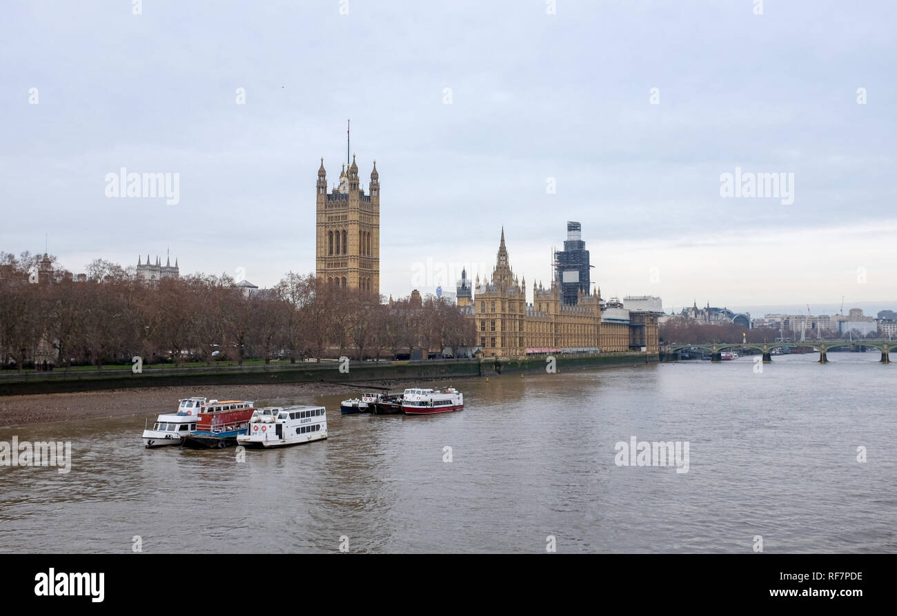 View across the River Thames of the Houses of Parliament in Westminster London UK Stock Photo
