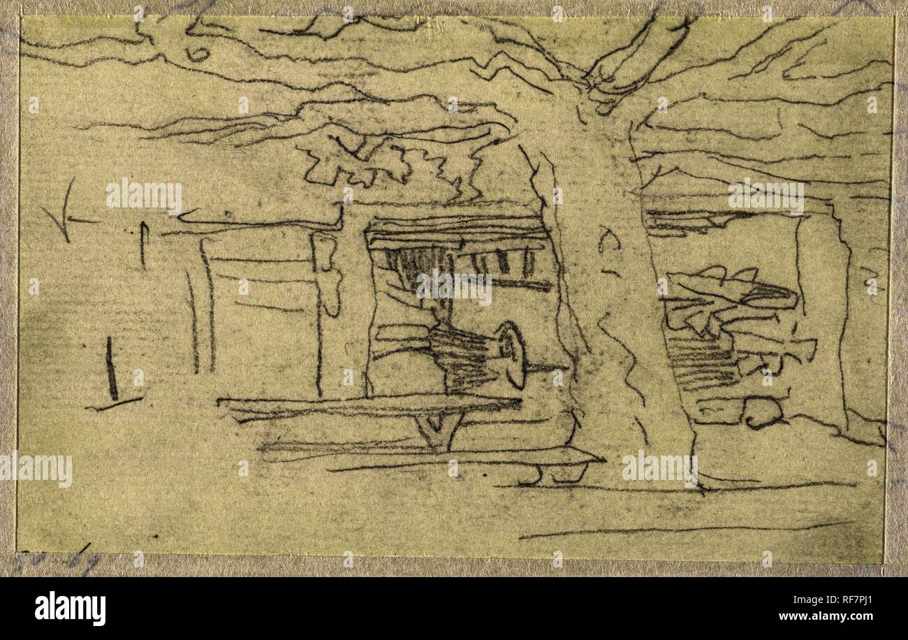 Sketch of a landscape with tree. Draughtsman: Jacob Maris. Dating: 1847 - 1899. Measurements: h 90 mm × w 140 mm. Museum: Rijksmuseum, Amsterdam. Stock Photo