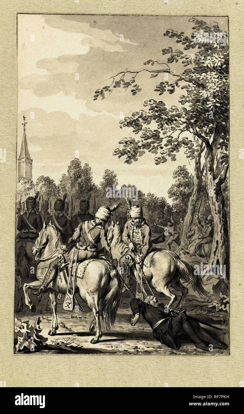 Cluwer mistreated by the Prussian hussars. Draughtsman: Jacobus Buys. Dating: c. 1734 - c. 1801. Measurements: h 141 mm × w 89 mm. Museum: Rijksmuseum, Amsterdam. Stock Photo