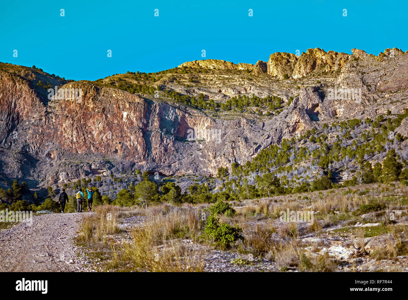 Groups of people hiking through landscapes of mountains Stock Photo - Alamy