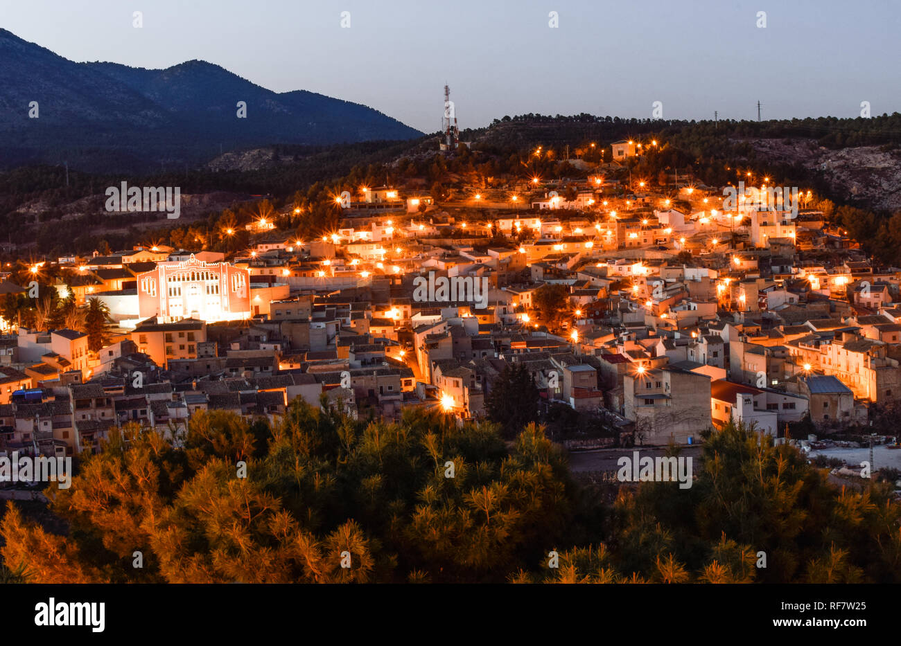 Townscape against idyllic sky in Caravaca de la Cruz, Spain Stock Photo
