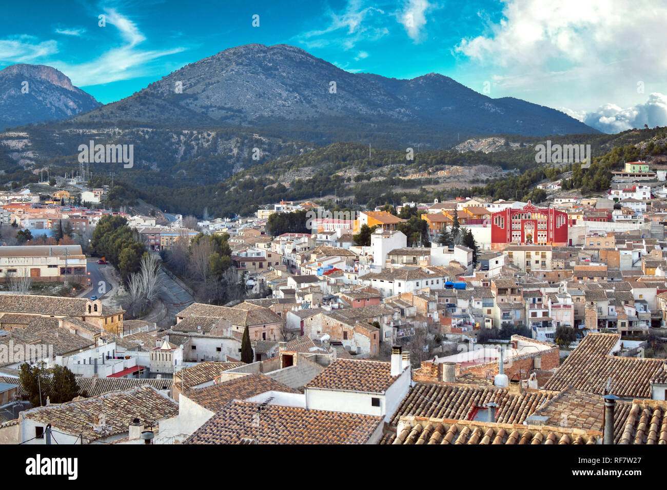 Townscape against idyllic sky in Caravaca de la Cruz, Spain Stock Photo