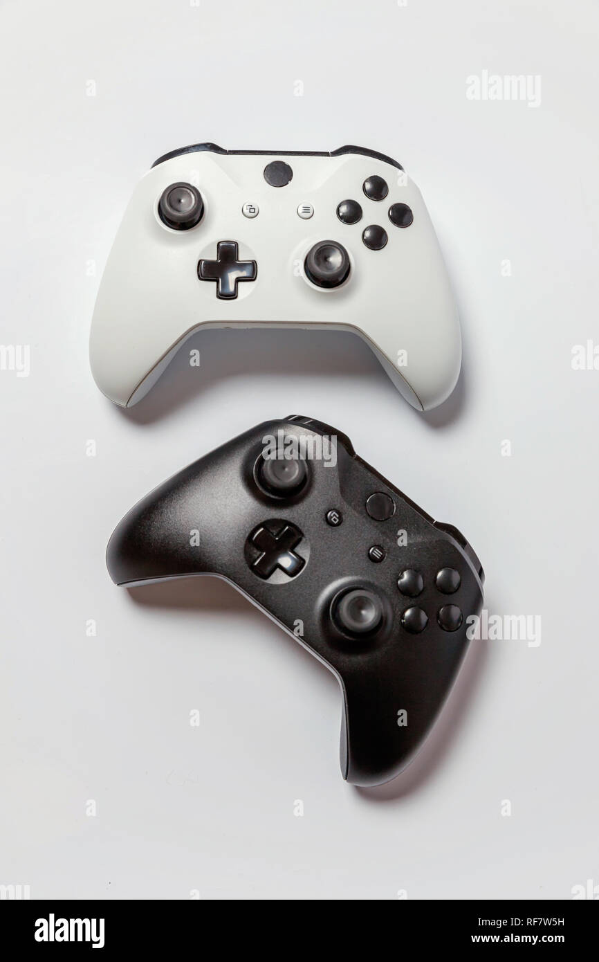 White and black two joystick gamepad, game console isolated on white ...