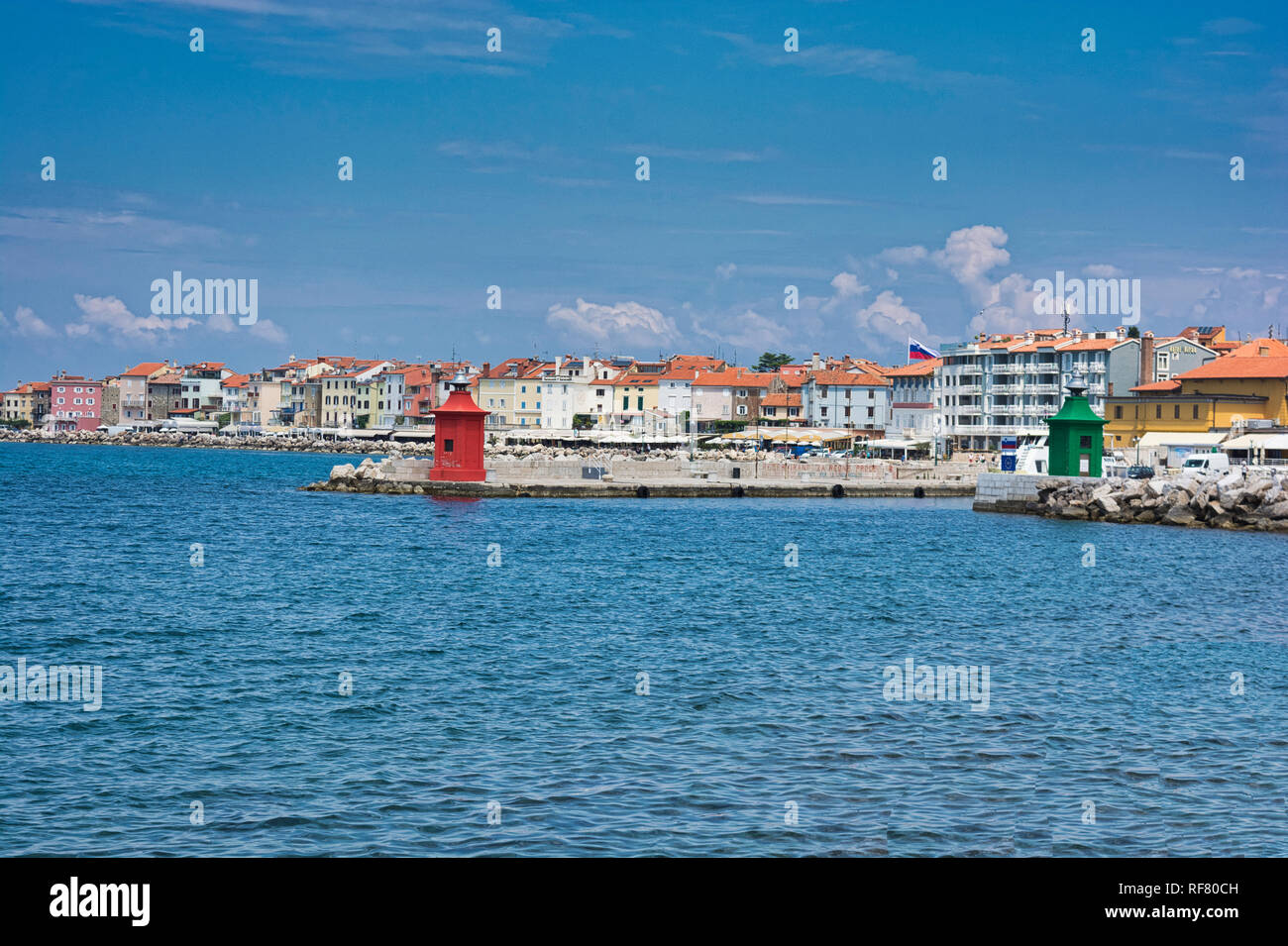 Piran, Slovenia. Image of the Port of Old Slovenian town Piran. Port of Piran in Slovenia - Image Stock Photo