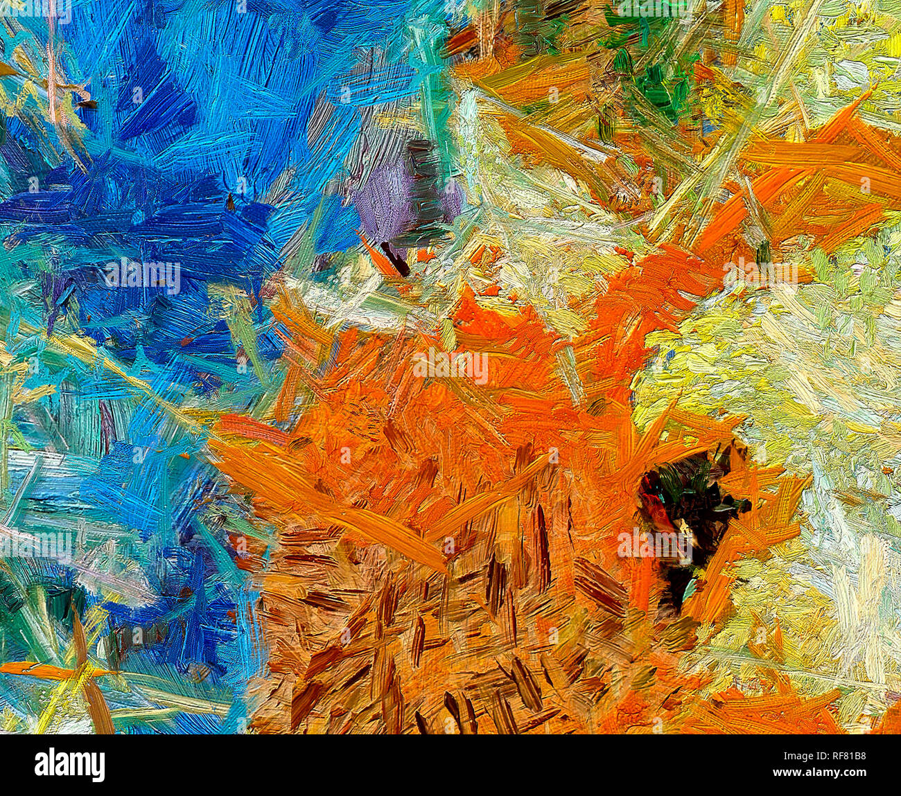 Contemporary Modern Watercolor And Oil Painting Mix Vibrant And Colorful Warm Texture With Free Chaotic Brush Strokes Of Paint On Canvas Wall Art De Stock Photo Alamy