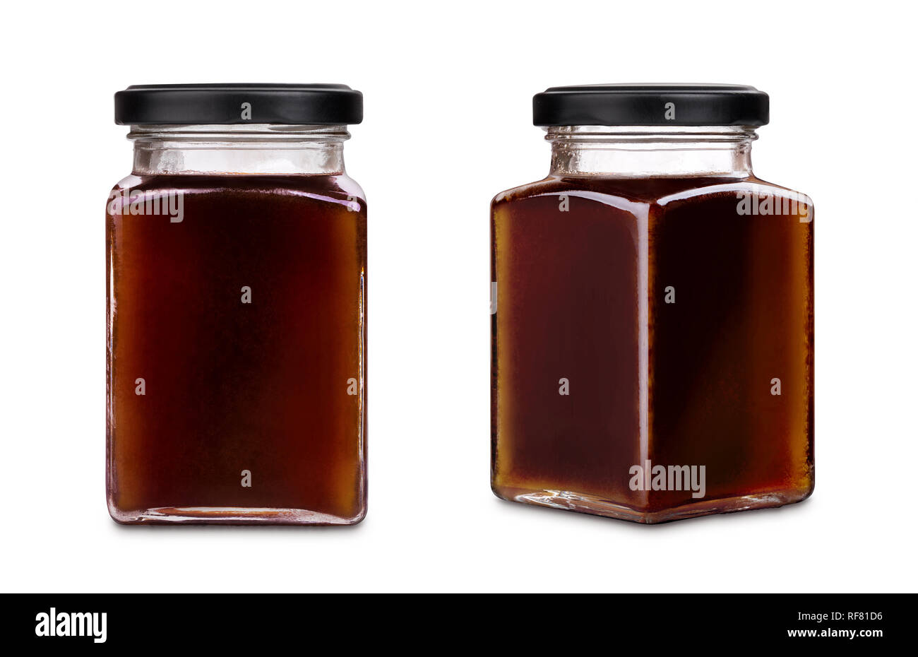 Download Square Jar Of Dark Honey With Black Cap Isolated On White Background Various Phases And Views Stock Photo Alamy