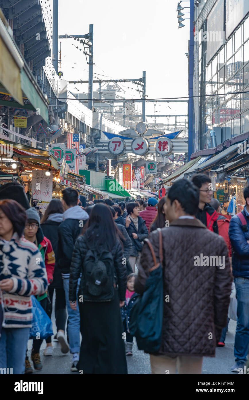 Ameyoko or Ameyayokocho market near Ueno station. One of main shopping ...