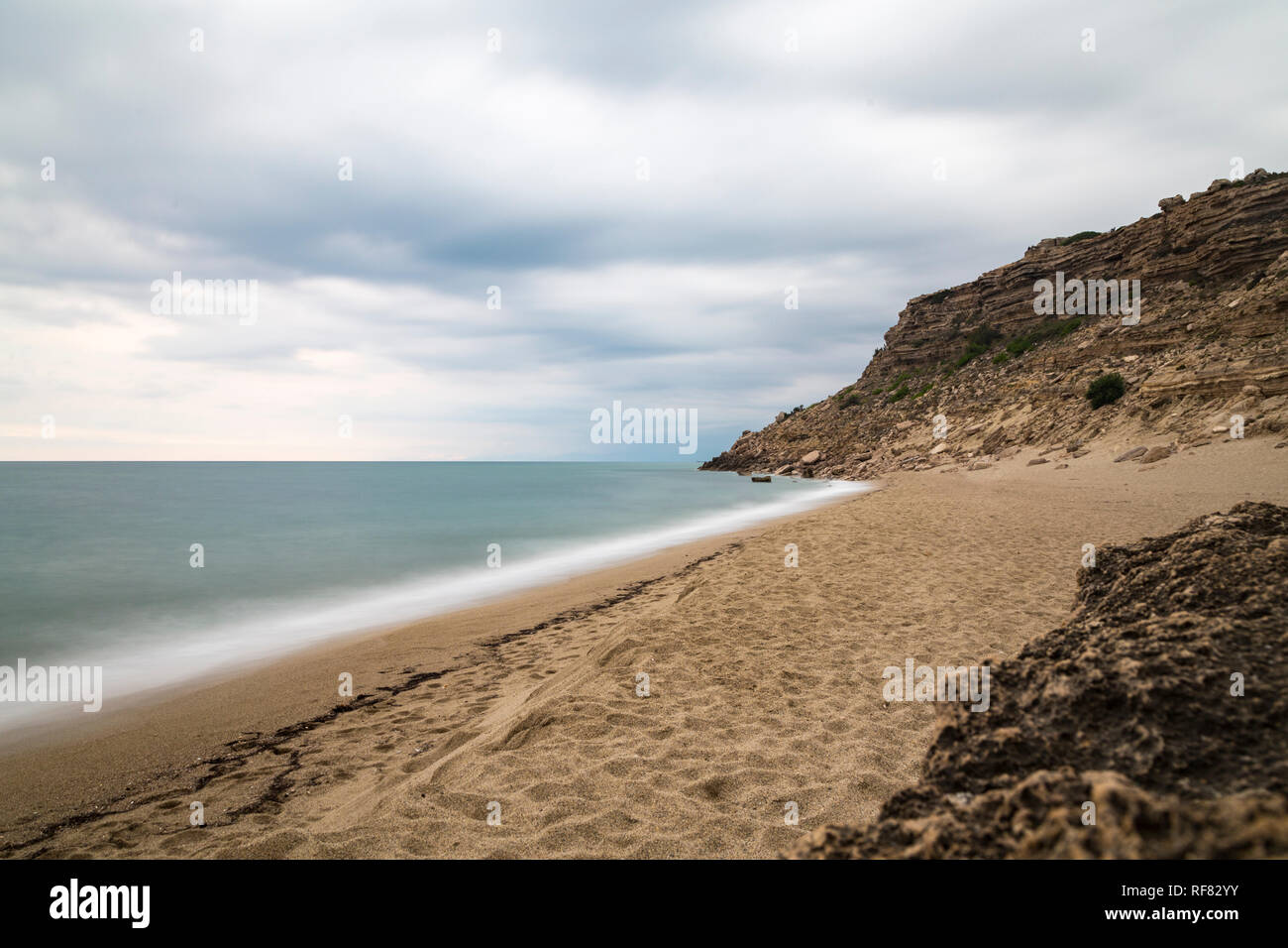 Time-exposure of a beach in Leucate Stock Photo