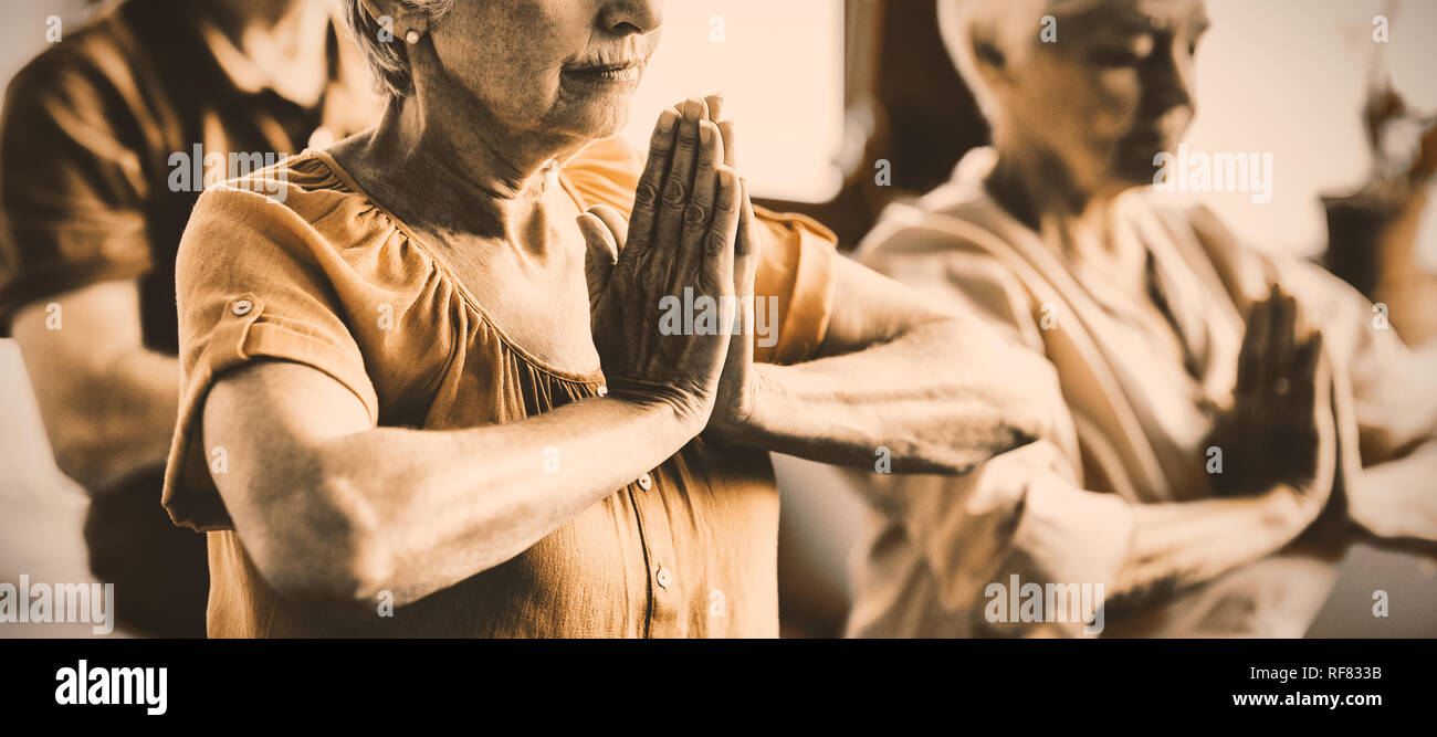 Seniors doing yoga with closed eyes Stock Photo Alamy