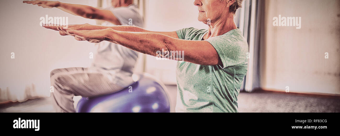 Seniors using exercise ball Stock Photo Alamy