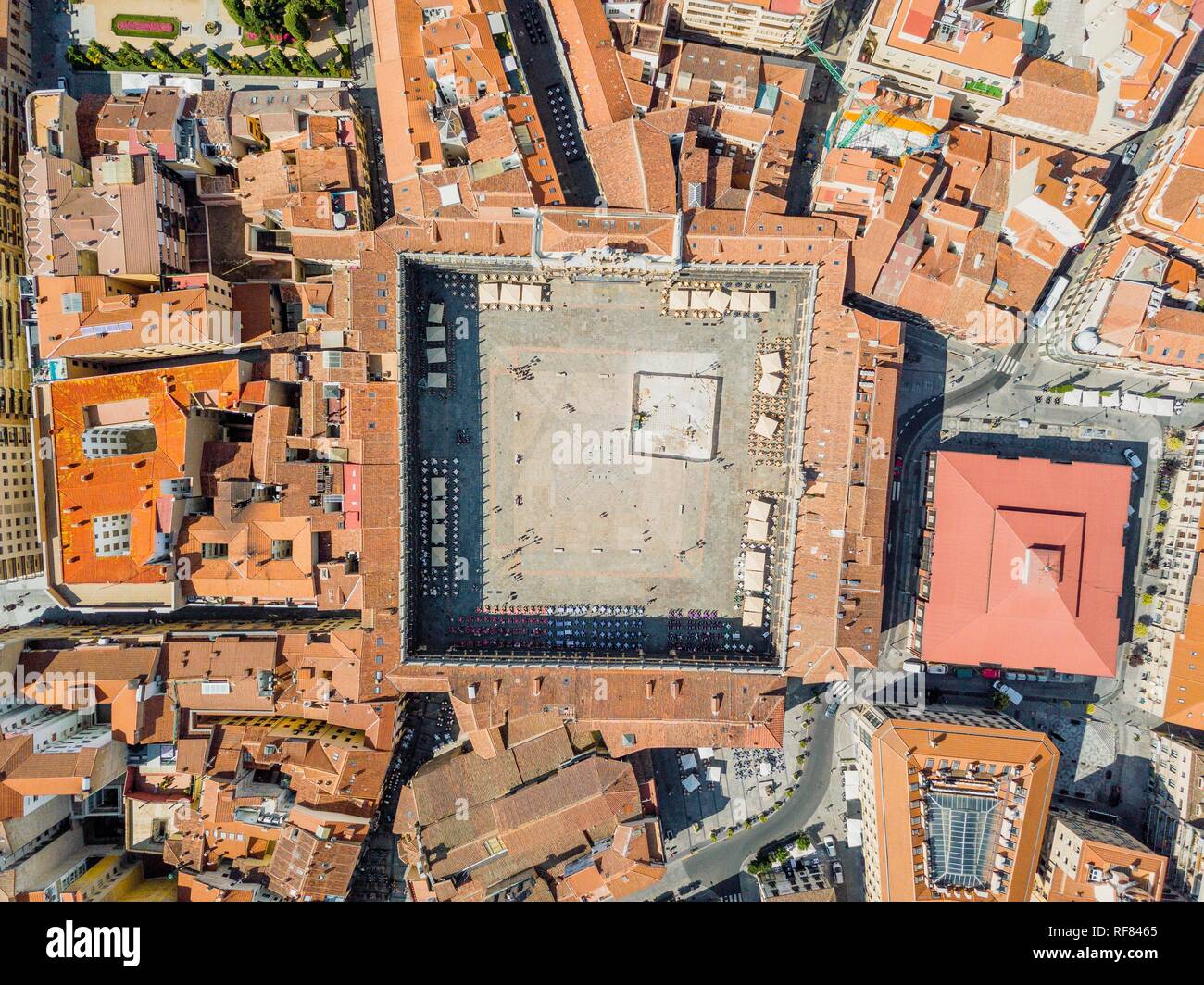Main square called in Spanish Plaza Mayor, drone image, Salamanca, Spain Stock Photo