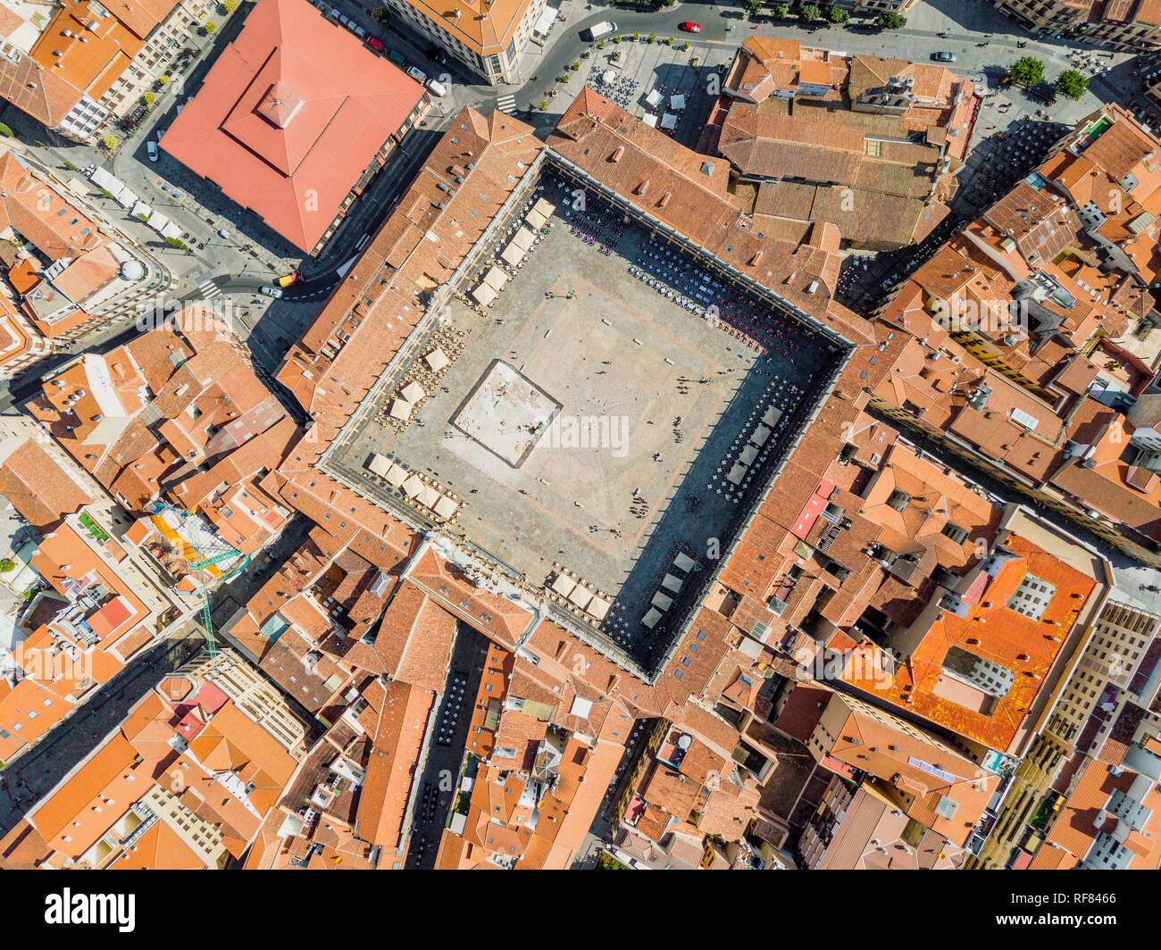 Main square called in Spanish Plaza Mayor, drone image, Salamanca, Spain Stock Photo