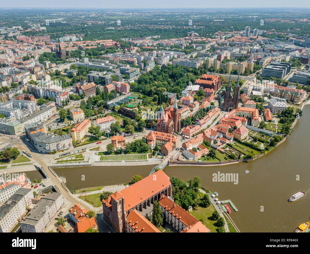 Drone image of the oldest, historic part of Wroclaw, Poland Stock Photo