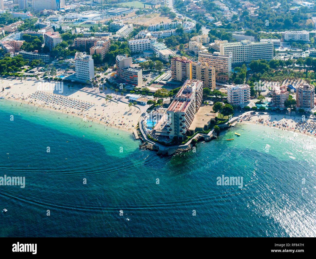 Aerial photo, view of the bay of Palma Nova, Majorca, Balearic Islands, Spain Stock Photo