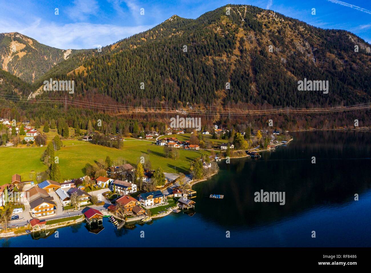 Drone shot, Walchensee, Upper Bavaria, Bavaria, Germany Stock Photo