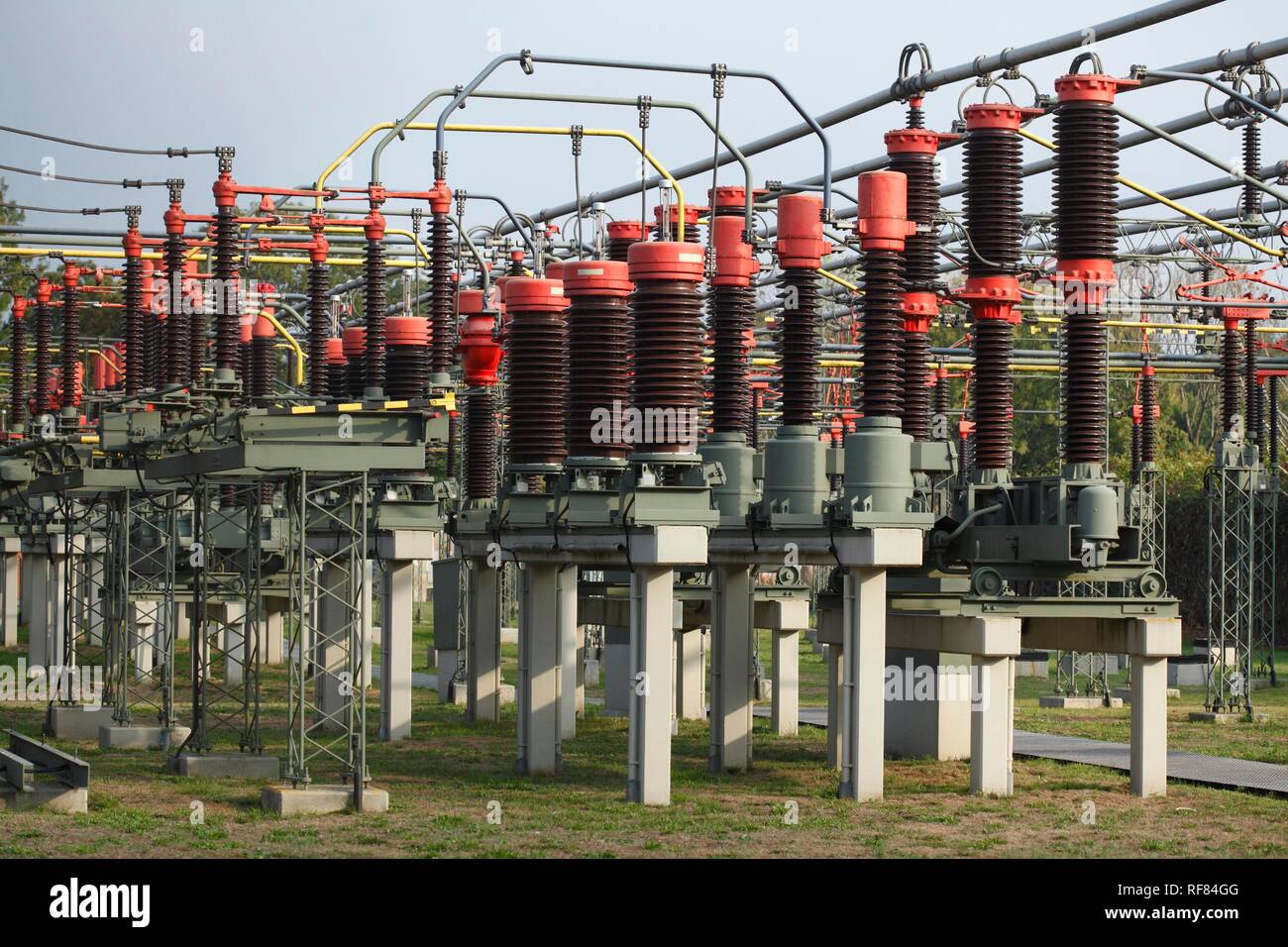 Isolators at an electrical substation, Bremen, Germany Stock Photo