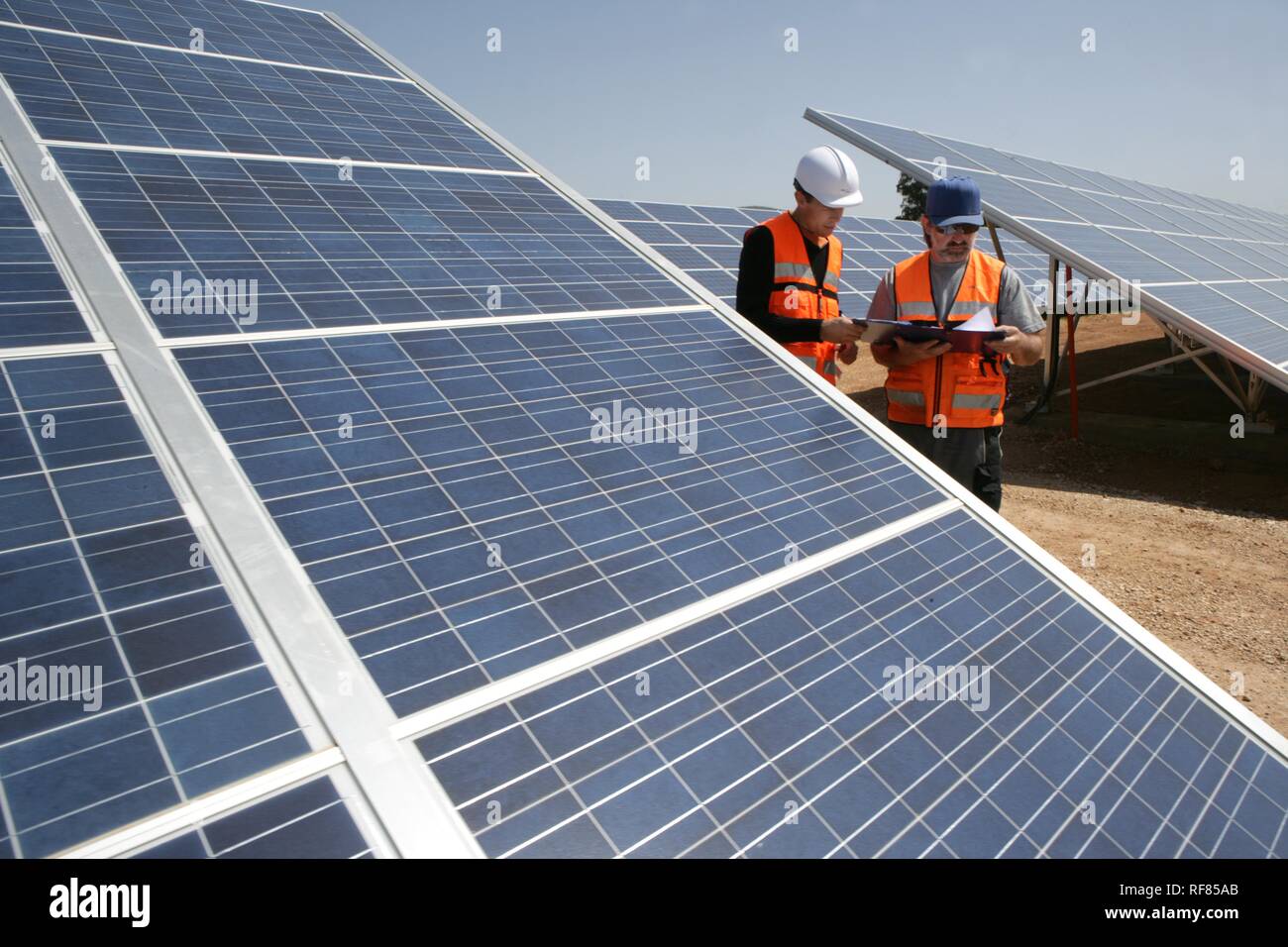 ESP, Spain, Beneixama: Solar power station on 500.000 square meters. Build by german City-Solar-Group. | Stock Photo