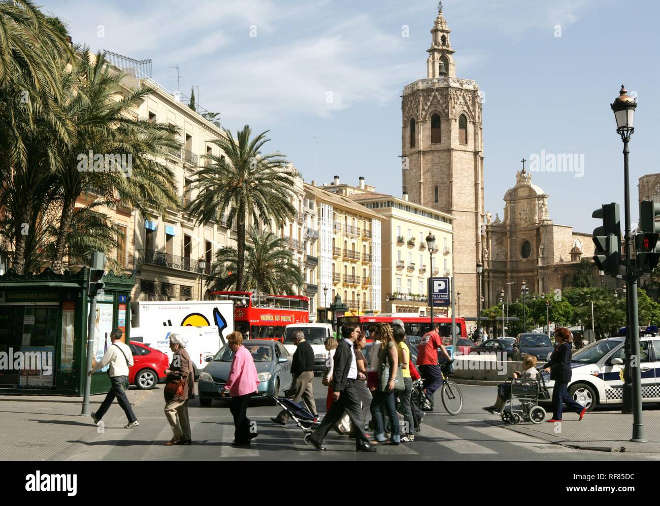 ESP, Spain, Valencia : Old town, Plaza de la Reina, Torre del Miguelete, bell tower of the cathedral Stock Photo