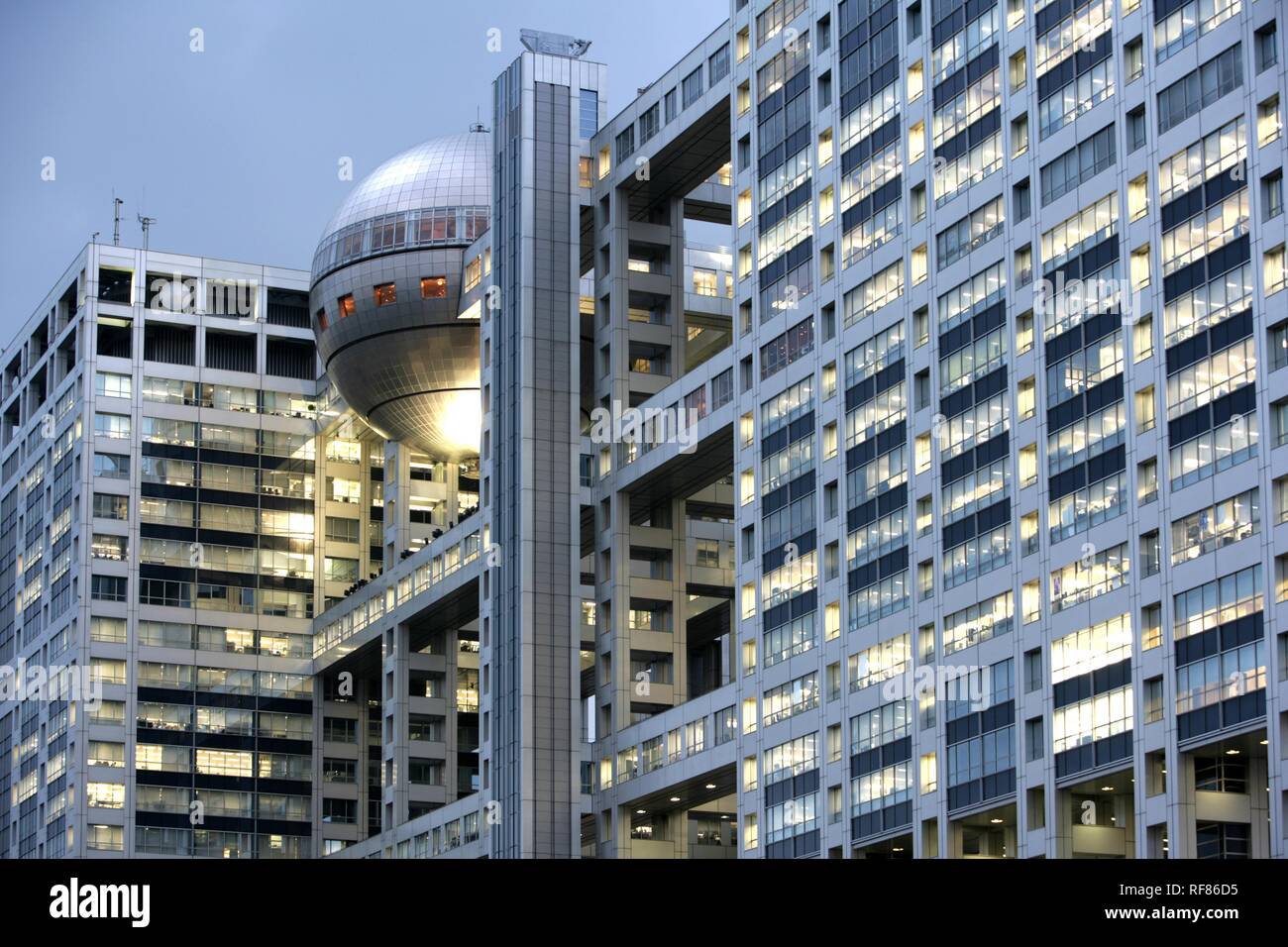 Headquarter of Fuji TV Odaiba An artificial island in Bay conected to the mainland by Rainbow-Bridge Modern district with hotels Stock Photo