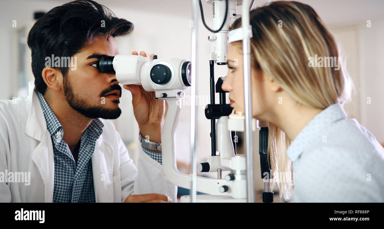 Ophthalmology concept. Patient eye vision examination in