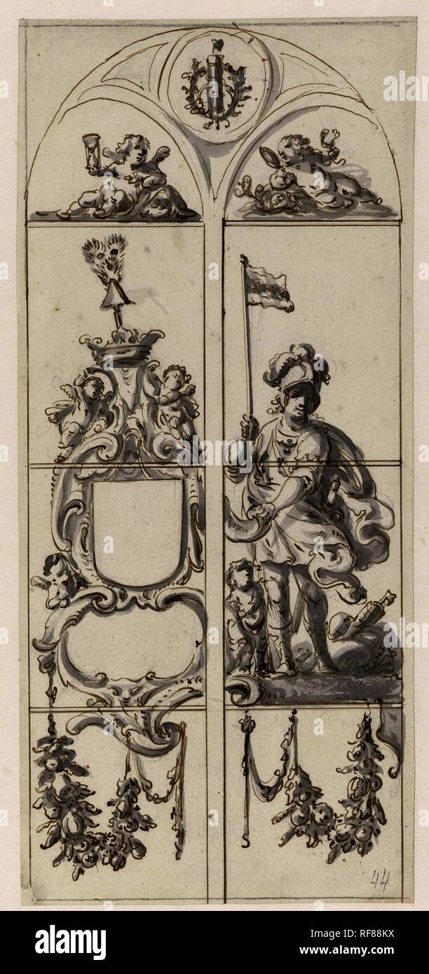 Design For A Glass Window With A Soldier With A Banner