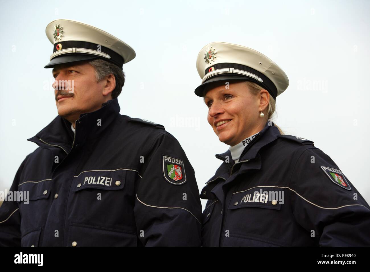 New blue police uniforms worn by 1400 male and female North Rhine