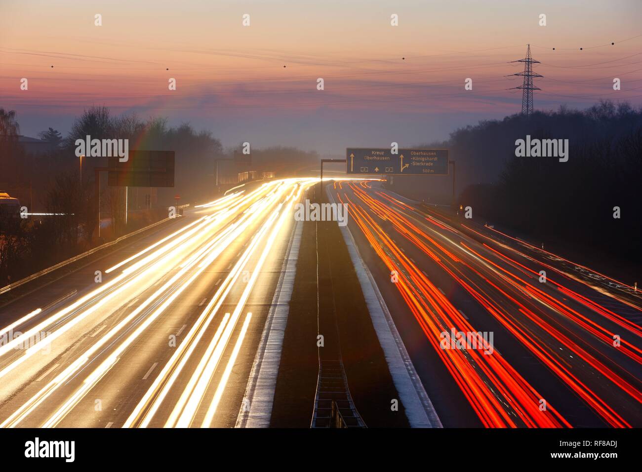 Autobahn (Motorway) A2 at dusk, Bottrop, North RhineWestphalia Stock