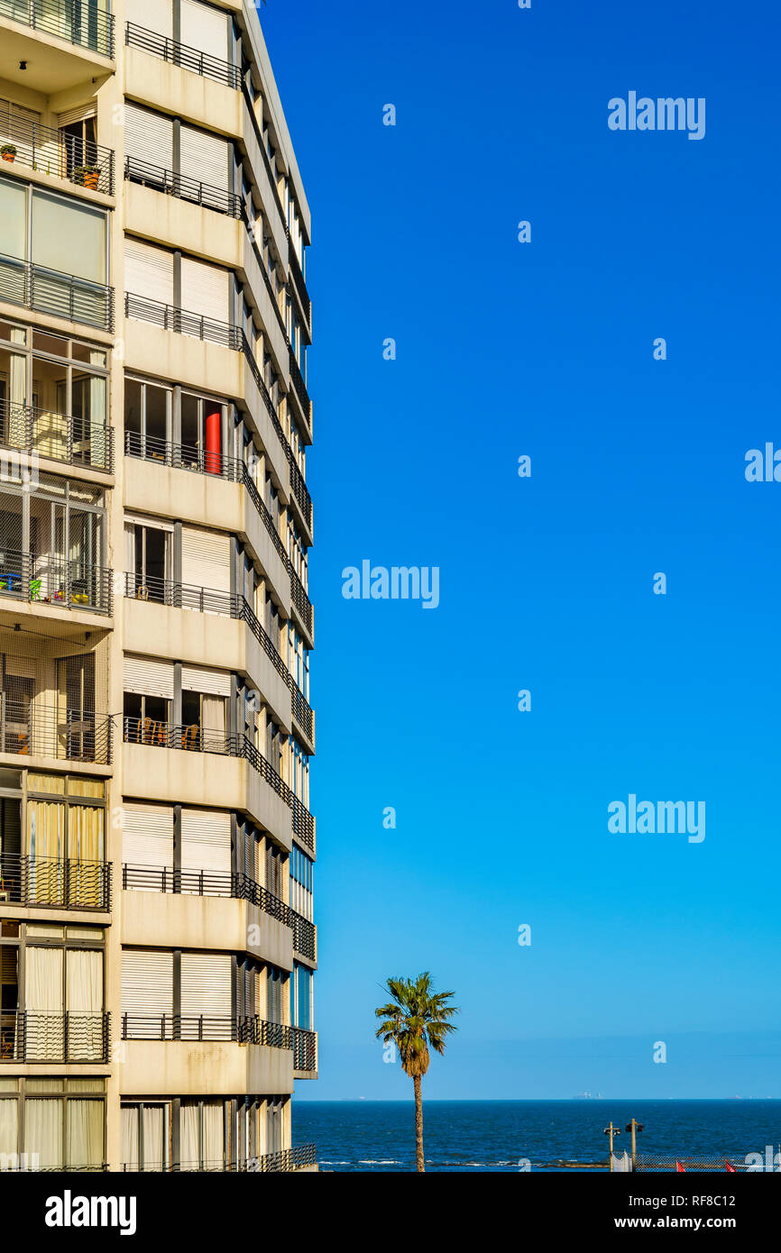 Riverfront apartment building and pocitos beach in Montevideo, Uruguay