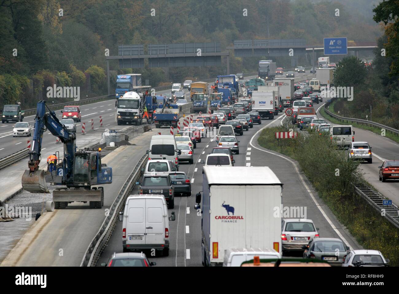 Autobahn (motorway) A46, highway construction site near Essen, North Rhine-Westphalia Stock Photo