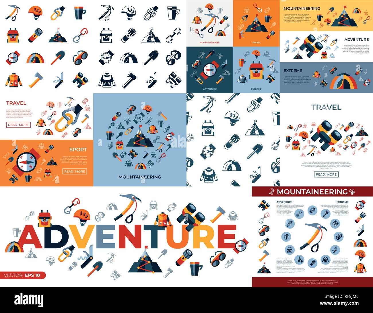 Digital vector mountaineering technology icons set infographics Stock Vector