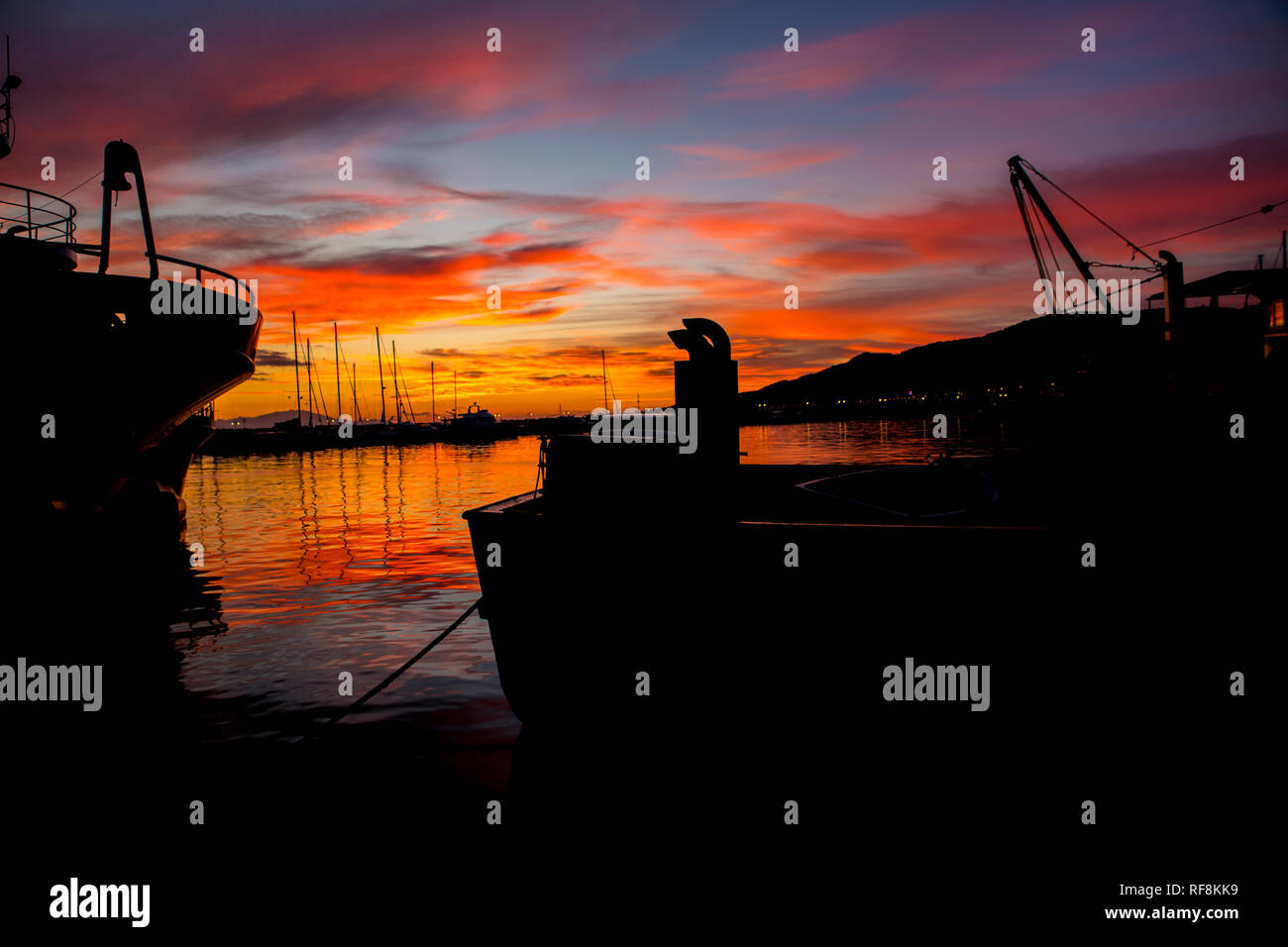 amazing sunset from Küçükkuyu marina Stock Photo