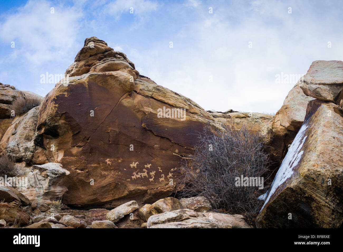 Winter is a great time to visit Arches National Park in Utah, when the park is less crowded and there is a chance snow will blanket the landscape Stock Photo