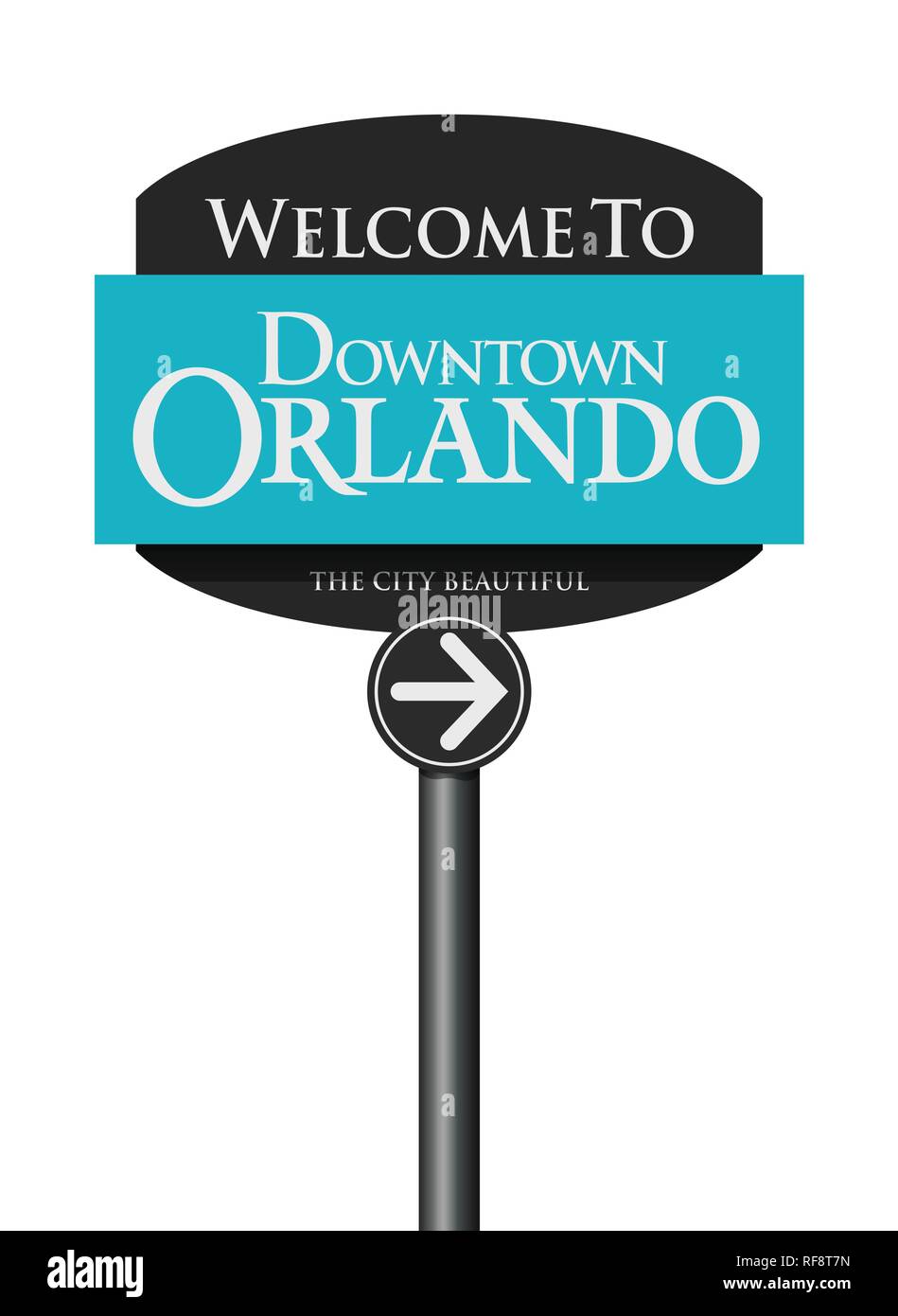 Vector illustration of the Welcome to Downtown Orlando the city beautiful road sign Stock Vector