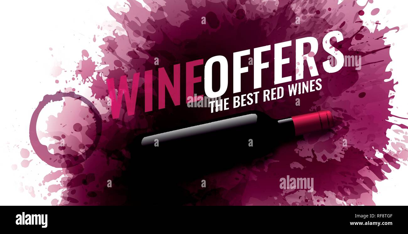 horizontal banner with wine stains background. Wine tasting text ...