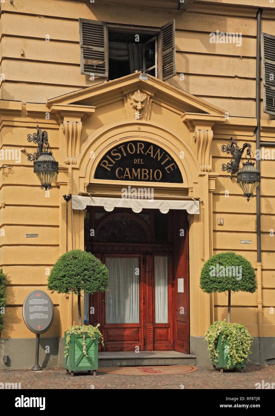 Luxury restaurant, Ristorante del Cambio at the Piazza Carignano, Turin, Piedmont, Italy, Europe Stock Photo