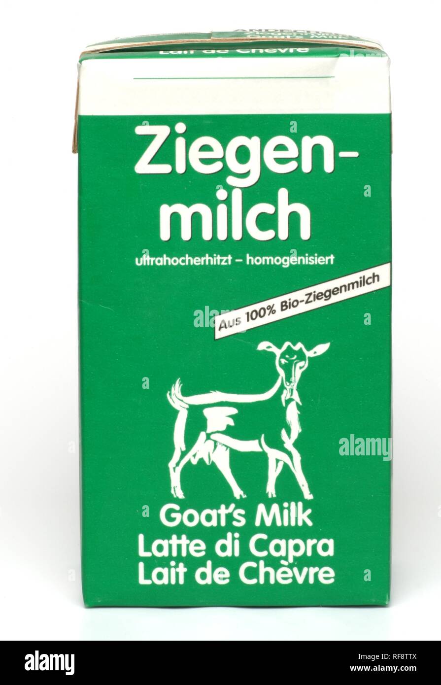 Goat's milk in a milk carton, Tetra pack Stock Photo