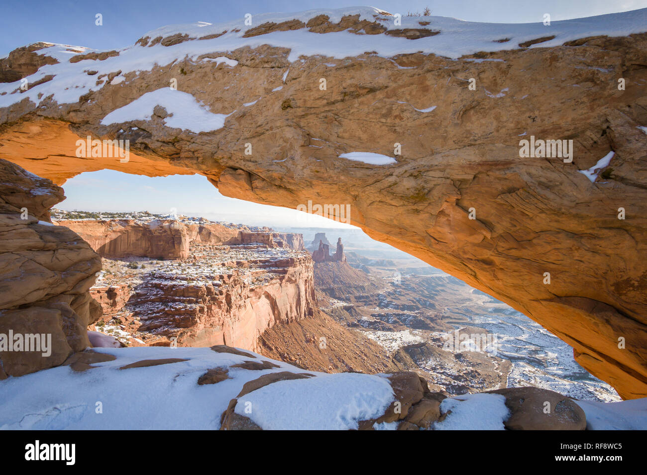 Winter is a great time to visit Island in the Sky, Canyonlands National Park, Utah, when the park is less crowded and blanketed with snow Stock Photo