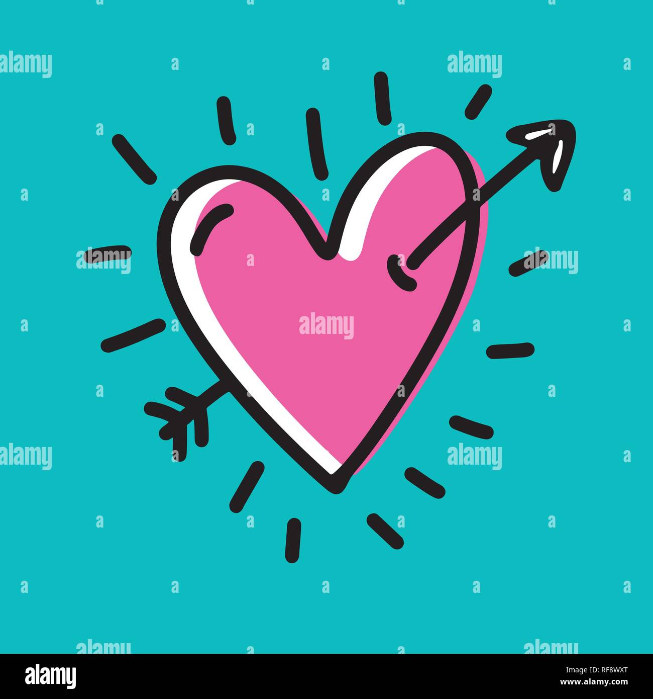 Heart drawing with arrow, funny style. Markers and flat colors. Heart