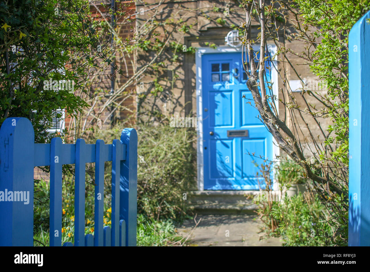 Entrance door of traditional British house on a sunny spring morning Stock Photo