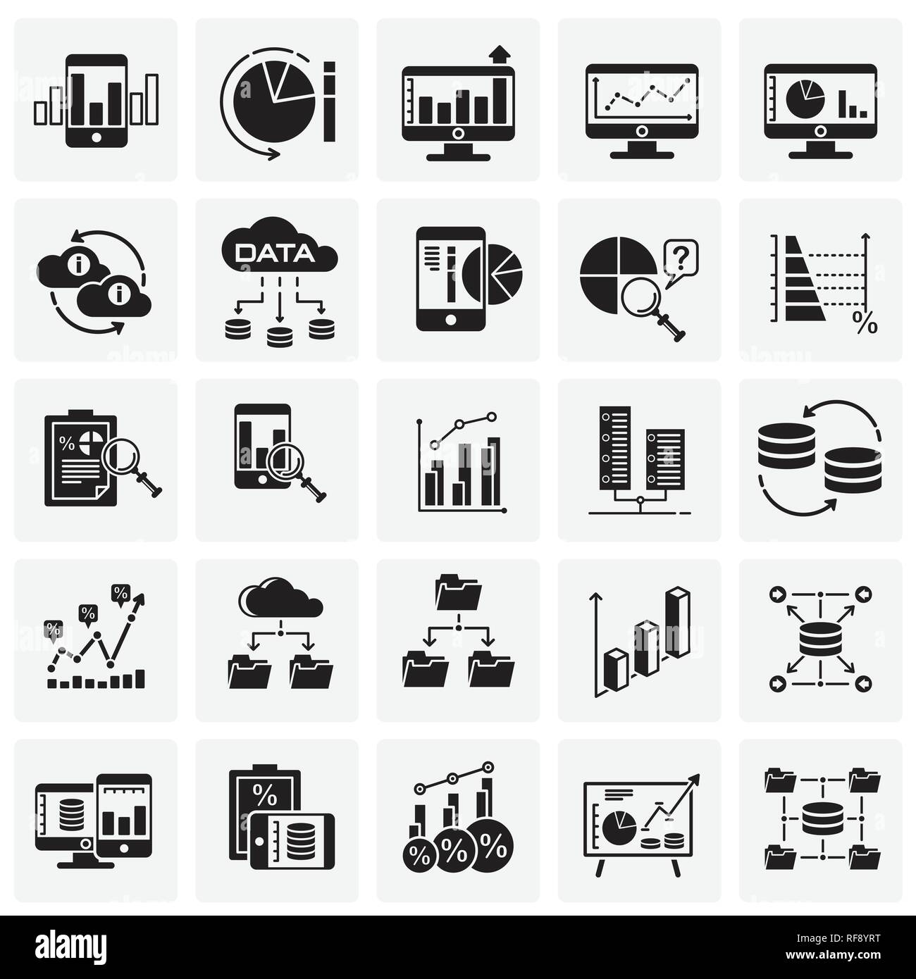 Data analysys icons set on squares background for graphic and web ...