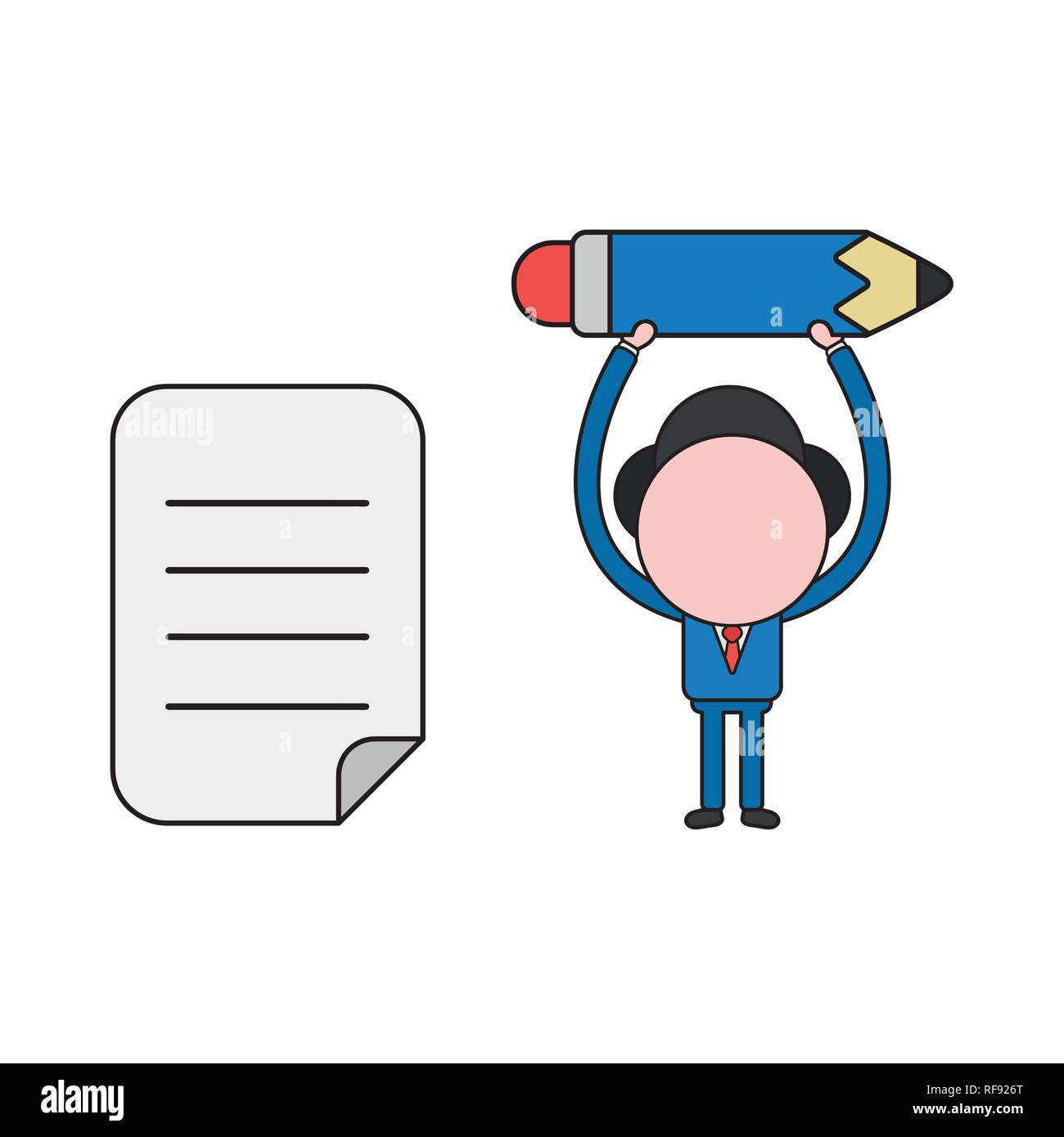 Vector illustration businessman character holding up pencil with ...